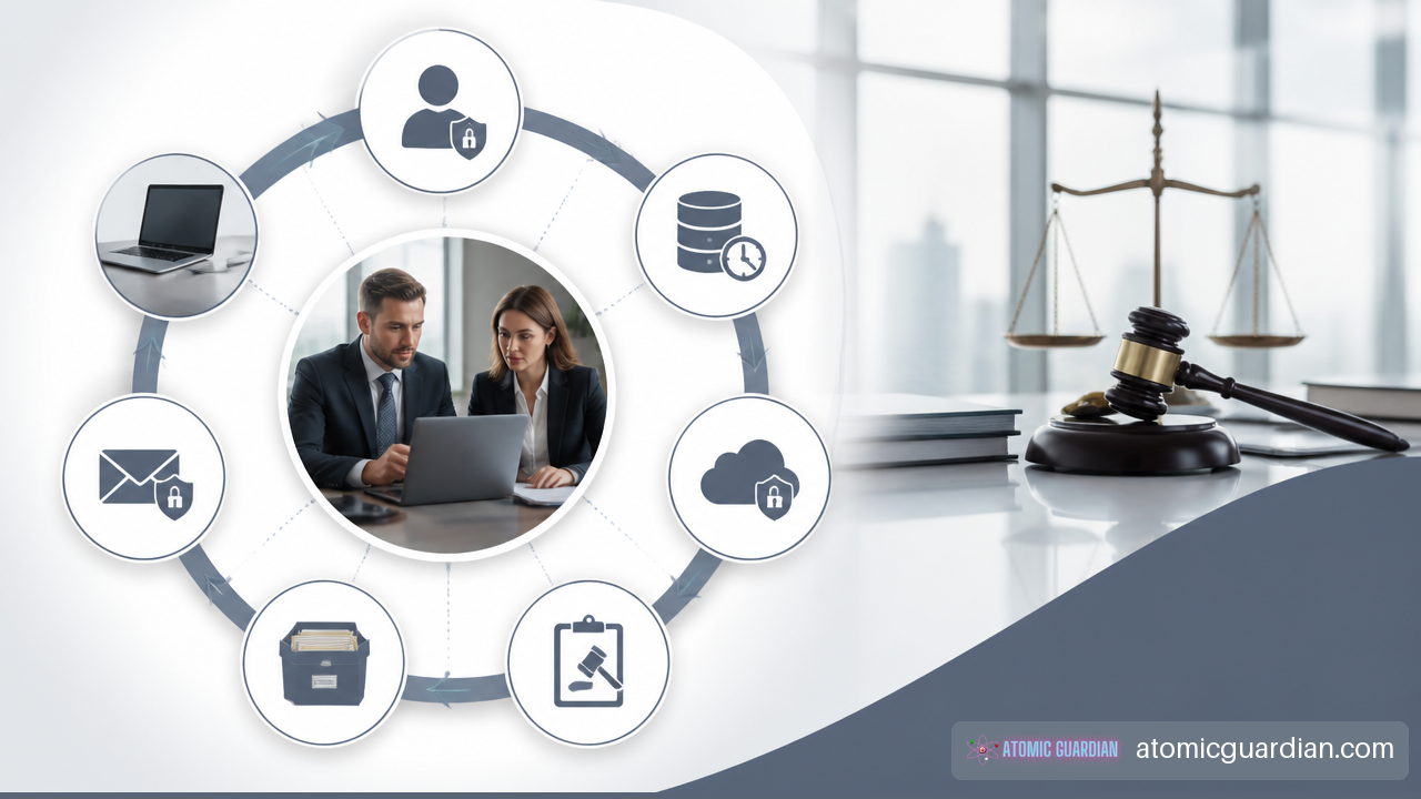 Microsoft 365 security, retention, and recovery workflow for a legal office.